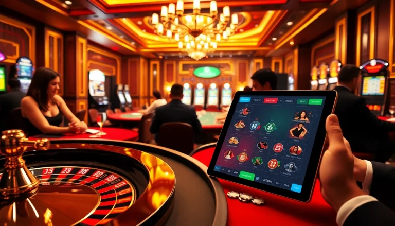 Experience the thrill of MK8 with players enjoying poker and roulette in a luxurious casino setting.