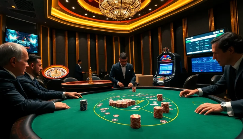 Engaging poker game at i9bet2h.club with shining chips and vibrant cards in a luxurious casino.