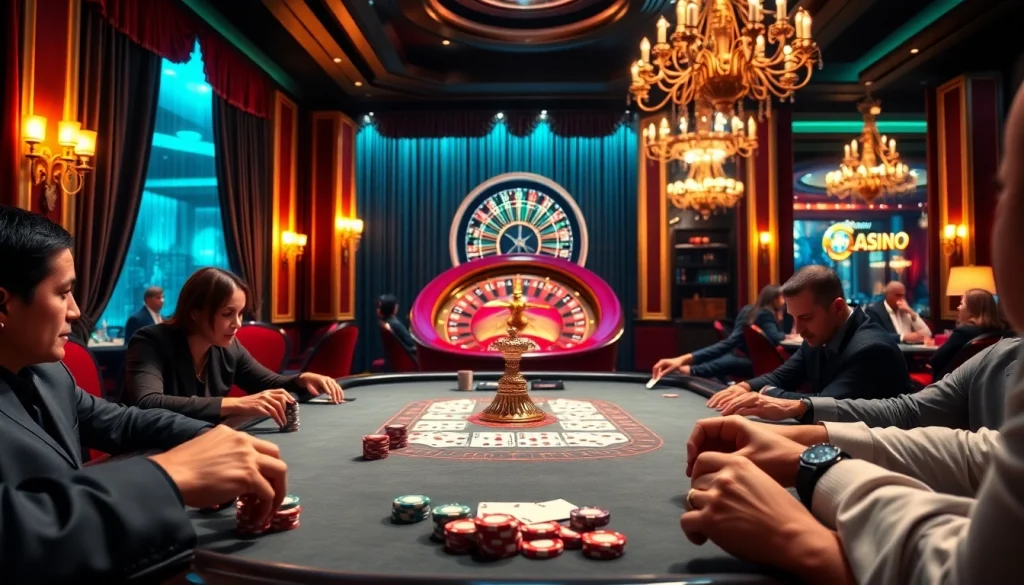 Experience the thrill of a poker game at https://98win3h.blog with colorful poker chips and engaging players.