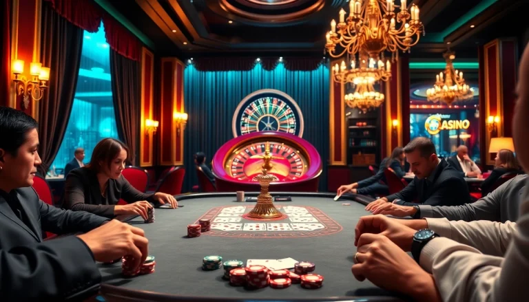 Experience the thrill of a poker game at https://98win3h.blog with colorful poker chips and engaging players.