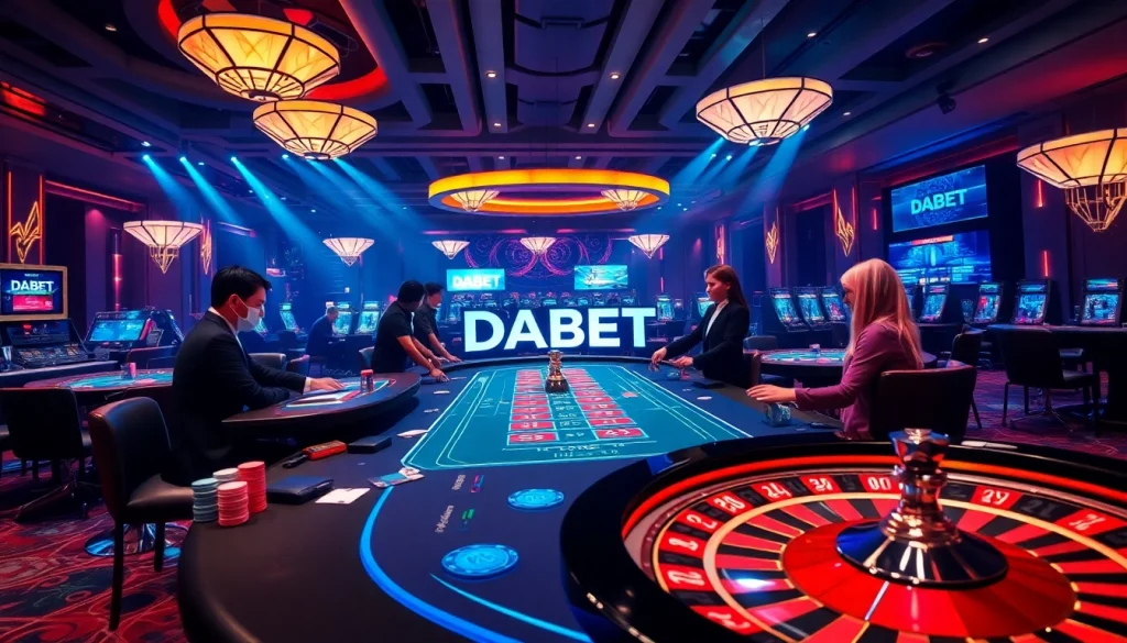 Experience the excitement of DABET with vibrant casino tables and high-stakes games.