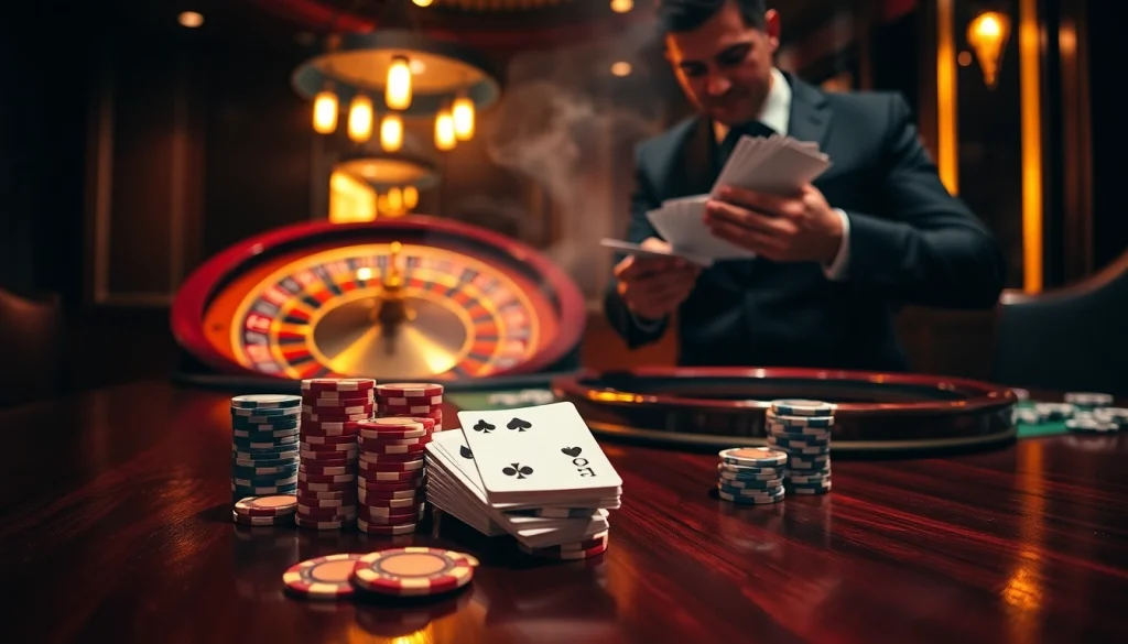 Engage in an intense B52 poker game surrounded by luxurious chips and cards.