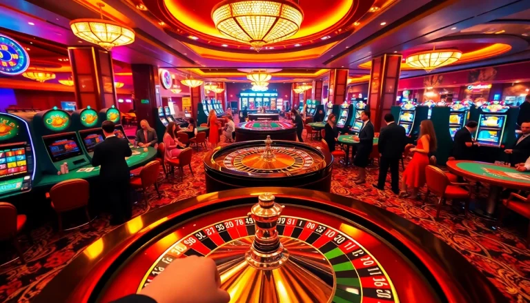 SODO66 casino experience featuring luxurious gaming tables, exciting roulette wheel, and vibrant slot machines.
