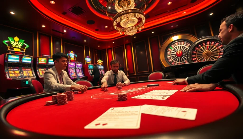 Experience the excitement of high-stakes poker at MB 66 casino, with players strategically betting and competing.