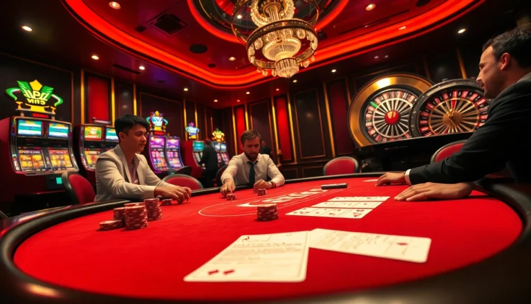 Experience the excitement of high-stakes poker at MB 66 casino, with players strategically betting and competing.