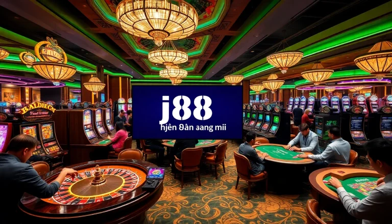 Experience the thrill of j88 hiện đang mở with vibrant casino tables and players immersed in action.