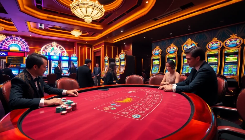 Players engaging in a thrilling game of poker at a stunning casino table featured at https:/cm88.bz/.