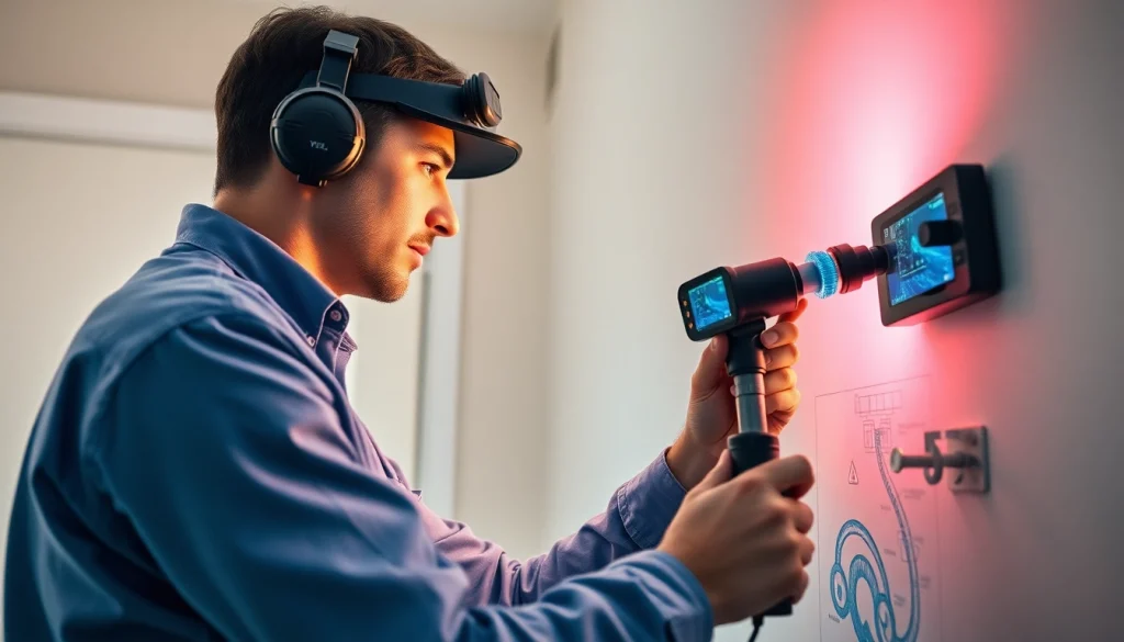 Technician conducting a power flush leak detection using advanced thermal imaging in a home.