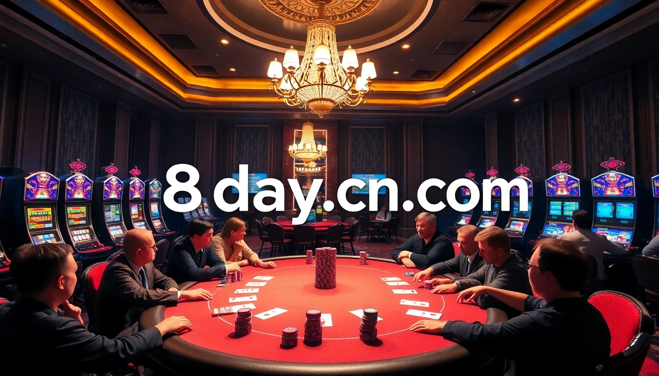 Exciting poker game at 8day.cn.com casino with colorful chips and cards in an elegant setting.