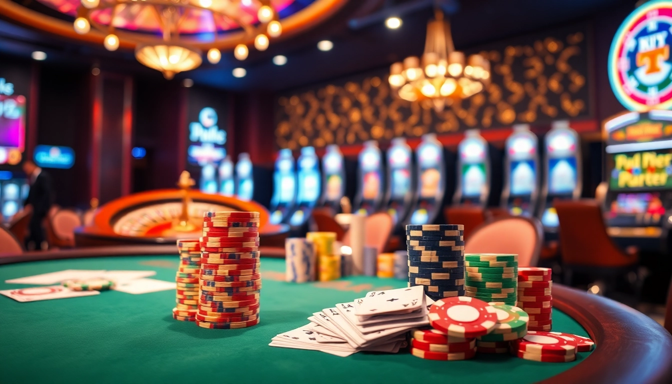 Gambling scene with poker chips and cards capturing the luxury of casinos, emphasizing S8 excitement.