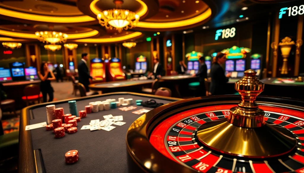 Experience the excitement of F 168 with vibrant casino tables and thrilling games.