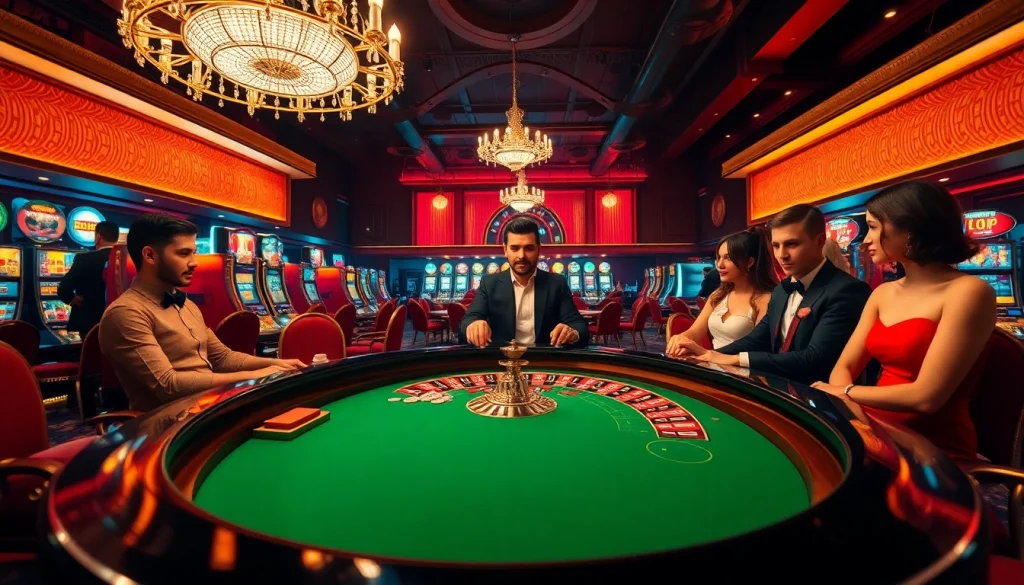 Experience the excitement at go 88 club with players engaged at a luxurious casino table with colorful gaming elements.