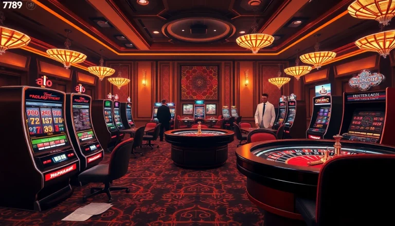 Experience thrilling gambling at alo 789 with high-end casino tables and vibrant slot machines.