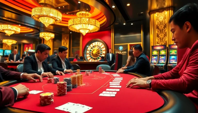 High-stakes gamblers at NH88 casino table, intense poker action with vibrant chips.