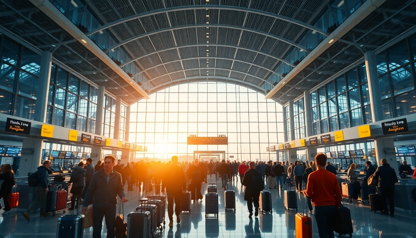 Travellers navigating through Heathrow Airport's vibrant terminal environment.