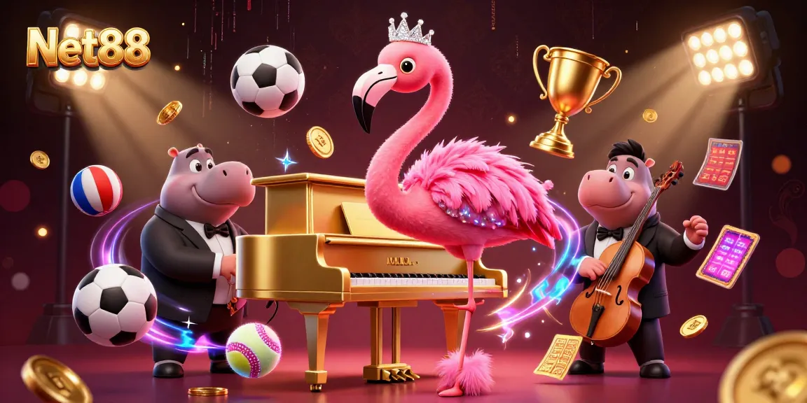 Experience thrilling action at Net88 with vibrant 3D characters and dynamic sports elements in a lively casino scene.