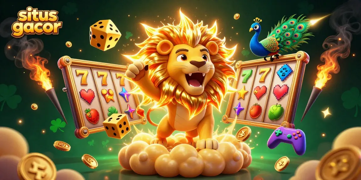 Experience thrills with situs gacor at an exciting casino scene filled with slot reels and golden elements.
