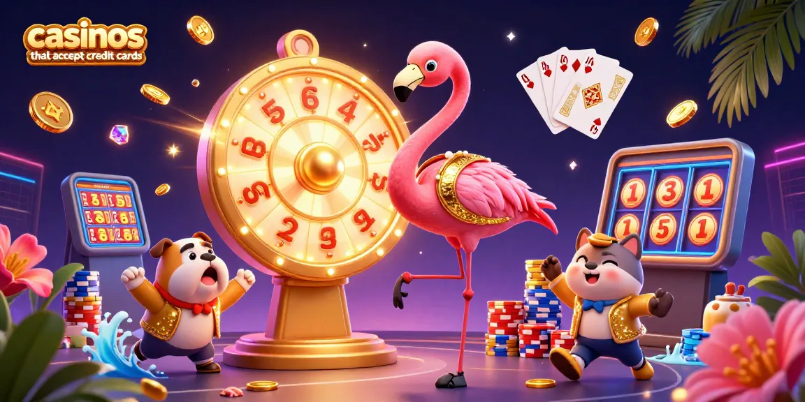 Engaging scene of casinos that accept credit cards highlighting vibrant casino elements and energetic characters.
